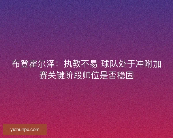 布登霍尔泽：执教不易 球队处于冲附加赛关键阶段帅位是否稳固