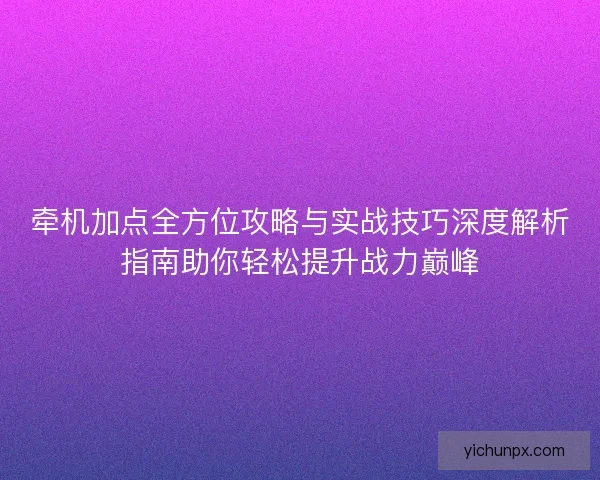 牵机加点全方位攻略与实战技巧深度解析指南助你轻松提升战力巅峰